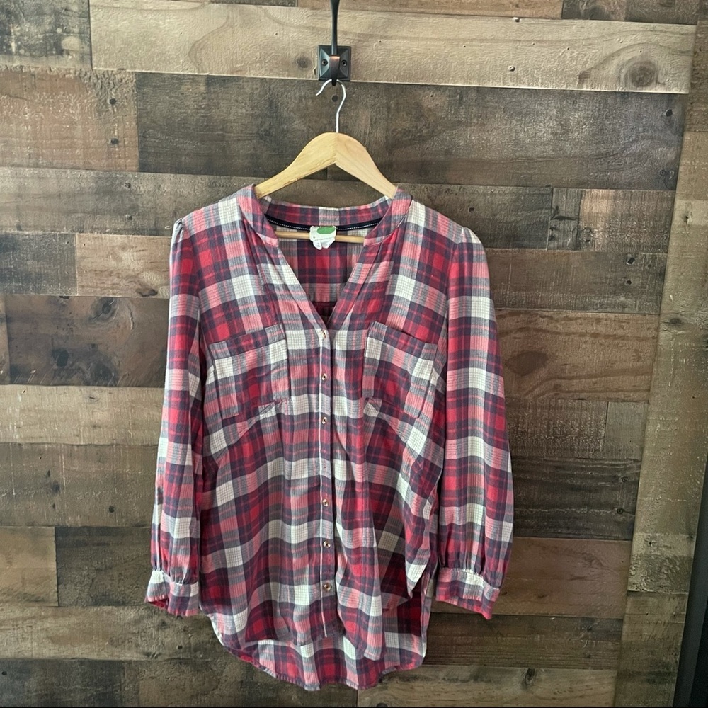 Anthro Medford Plaid Flannel Button Down Top
